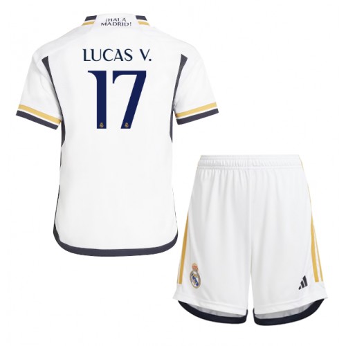 Fotballdrakt Barn Real Madrid Lucas Vazquez #17 Hjemmedraktsett 2023-24 Kortermet (+ Korte bukser)